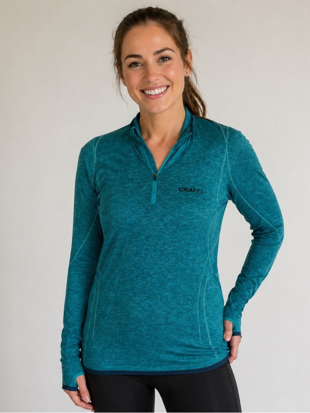 Craft Teal Heathered Long-Sleeve Quarter-Zip Top